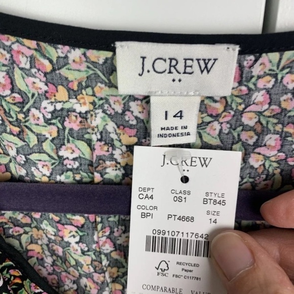 NWT J Crew Factory Size 14 Long Sleeve Tie Neck Dress Black Pink Floral - Picture 9 of 9